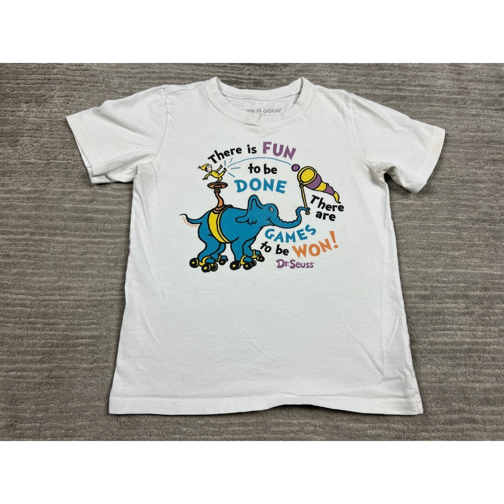 Life is Good T-Shirt Kids L White Dr Seuss Fun To Be Done Crusher Graphic Tee‎